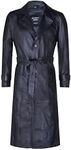 Men's Black Leather Classic Full Length Long Trench Coat L