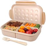 Bento Box for Adults Lunch Containers for Kids 3 Compartment Lunch Box Food Containers Leak Proof(includes Flatware,Gold)