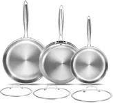 DELARLO Tri-ply Stainless Steel Frying Pan Set with Lid 8"10"12" Induction large Skillets Chef's Pan,Pots and Pans Set Kitchen Cookware Set Suitable for All Stove