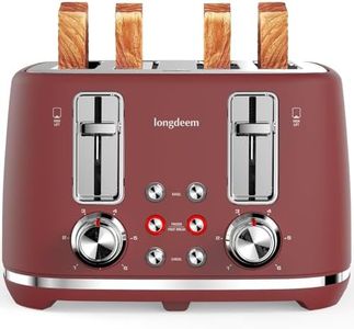 4 Slice Toaster, Extra Wide Slots, Longdeem Retro Stainless Steel Toasters, 6 Browning Options, High Lift, Auto Shut Off & Frozen Function, Toast Fruit Bread, Bagel & Waffle, Red