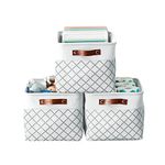 DECOMOMO Storage Bins | Fabric Storage Basket for Shelves for Organizing Closet Shelf Nursery Toy | Decorative Large Linen Closet Organizers with Handles Cubes (Check White, Large - 3 Pack)