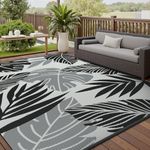 Outdoor Rug-Patio Rug 5x8 ft Waterproof Outdoor Carpet Reversible Portable Outdoor Patio Rugs Camping Mat for Patio Camping Rv Picnic Backyard Deck Balcony Beach Rug,Grey & Black
