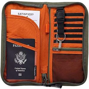 ZOPPEN RFID Travel Passport Wallet & Documents Organizer Zipper Case with Removable Wristlet Strap, Army Green