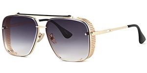Gtand Fashion Oversized Square Aviator Gradient Sunglasses For Men Vintage Metal Side Shield Steampunk Sun Glasses 64mm, C5 Gold Frame/Gradient Gray Lens, Large
