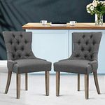 Artiss Dining Chairs Set of 2 Grey Fabric Esright Chair Nursing Seats Reading Seating Home Living Room Bedroom Kitchen Cafe Office Furniture, Cayes French Provincial Design, in 49cm Seat Height