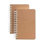 TWONE Kraft Cover Lay Flat Spiral Notebooks - Two Pack - 3.5" x 5.5" - 180 Ruled Pages - 90 Sheets - Easy to Carry