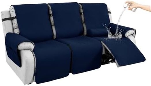 Hiiksolo Waterproof Recliner Chair Cover with Lumbar Roll Pillow, Recliner Cover Non-Slip Storage Pockets FurnitureProtecto Dogs (Dark Gray, 22") (Navy Blue, 3 Seater)