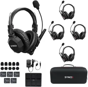 SYNCO Xtalk Xmax5 Wireless Intercom Headset System Dual-Ear for 5 Persons, Team Communication Headset 2.4GHz 1640ft 500M Long Distance Noise Reduction for Stage Performance Movie Shoot (Xmax5/5 PCS)