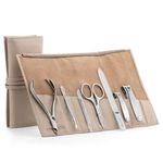 GERMANIKURE 7pc Manicure Set in Beige Leather Case - FINOX Stainless Steel Tools Made in Germany, Glass Nail Care Supplies Made in Czech Republic – Professional Cuticle and Nail Care Kit