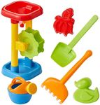 Bramble - 6 Pack Sand Beach Toy Play Set - Water Mill Wheel, Sand Pit Moulds, Watering Can, Spade Kids Toys