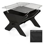 IAZZCO BBQ Fire Pit, Outdoor Portable Campfire pit Stainless Steel Collapsible Grill for Camping Hiking Patio Picnic with Carring Bag Fire Tube (BLACK)