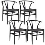 Yaheetech Dining Chair Weave Chair Mid-Century Metal Dining Chair Y-Shaped Armchair Hemp Seat Chair Accent Chair for Kitchen, Dining, Living Room Side Chairs Set of 4 Full Black