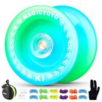 INOVASHON Responsive Yoyo K1 Plus Blue Green, Trick Yoyo for Kids Beginners, Plastic Yo Yo Professional Yoyo Ball, Finger Spin Auto Return Yo-Yo, with 12 Yoyo Strings + Yoyo Glove + Yo Yo Case