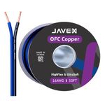 JAVEX Speaker Wire 16-Gauge AWG [0.16mm Strands Oxygen-Free Copper 99.9%] Stranded Copper, Blue/Black, Cable for Hi-Fi Systems, Amplifiers, AV receivers and Car Audio Systems, 50FT [15.25M]