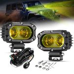 Auxbeam 4 Inch Amber LED Fog Lights 60W Flood Lights Offroad LED Pods Amber Off Road Light Bar Yellow Square Lights for Trucks Car Jeep ATV UTV SUV