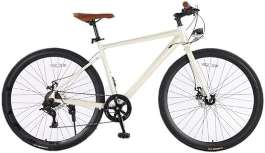 GarveeLife 700C Road Bike, Men and Women Hybrid Bike with Lights, Step-Through Frame or Step-Over, Drivetrain 7 Speeds Road Bicycle for Adult