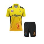 CSK Dhoni 7 Jersey T-Shirt 2024 with Logo Shorts for (Kid's,Boy's & Men)(11-12Years) Multicolour