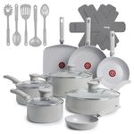 T-Fal Refresh Ceramic Pots and Pans Set, 20-Piece Nonstick Cookware Set, Stockpot, Griddle, Frying Pans, Utensils, Moon Grey