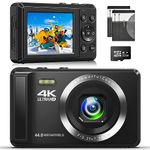 Digital Camera 4K FHD Vlogging Camera, 44MP Autofocus Compact Camera with 16X Digital Zoom, Rechargeable 2.4” Mini Kids Camera with 32GB Memory Card,2 Batteries for Beginners Students Teenagers