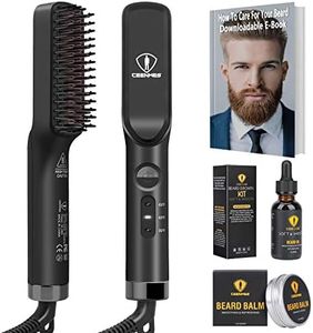 3 en 1 Brosse Lisseur a Barbe Hommes avec crème à barbe et huile à barbe, Pour Coiffer Une Cheveux Longue Et Courts