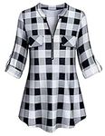 Tanst Sky Womens Long Sleeve Tops, Plaid Tunics for Women to Wear with Leggings Funny Zipper Business Casual Blouses Trendy Plus Size Fall Clothes Daily Maternity Clothing Black 3XL