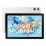 Ainmel 10 inch Tablet, Tablets Android 14 10GB RAM 64GB ROM,1TB TF Card Expand, 1280 * 800 Full HD Tablet with Octa-Core Processor, 5000mAh Battery, 8MP & 5MP Dual Camera Face ID (White)