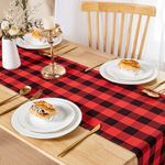 XWZO Buffalo Plaid Table Runner 14 x 72 Inches Black and Red Checkered Table Cover Farmhouse Tabletop Collection for Party Kitchen Dinner Christmas Decoration