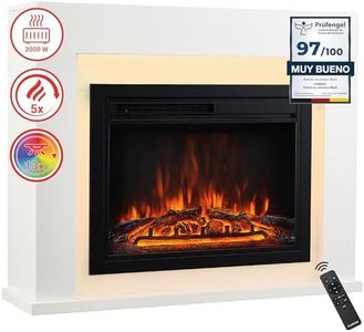 KAMINIO Eléctrica Chimenea MATTI - Chimenea eléctrica de pie con calefacción, Efecto de Llama 3D, Luz Ambiental LED, Control Remoto - Blanco