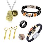 TFYU One P. Cosplay Jewelry Set Luffy Necklace Pendant Keychain PU Leather Bangle Skeleton Pendant Bracelet Wristband Skeleton Ring Anime Stickers (Zorro Earrings No Piercing Required) 27 pcs, Vinyl