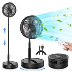 9 inch Portable Oscillating Standing Pedestal Fan with Remote Control, Silent 7200mAh Rechargeable Battery USB Powered Floor Fan, Height Adjustable Foldable Desk Table Fans for Bedroom Home Black