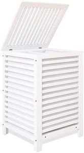 SMIBUY Double Laundry Hamper with Lid, 120L Bamboo Laundry Basket with Removable Liner Bag, 2-Section Clothes Divider Laundry Sorter for Laundry Room, Bathroom, Bedroom (White)