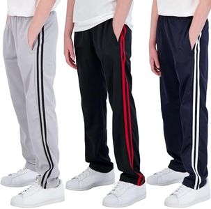 Real Essentials 3 Pack: Boys Active Tricot Sweatpants Track Pant Basketball Athletic Fashion Teen Sweat Pants Soccer Casual Girls Lounge Open Bottom Fleece Tiro Activewear Training -Set 1,S (8-10)