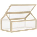 Outsunny Wooden Cold Frame Garden Polycarbonate Greenhouse with Openable Top Cover, Grow House for Flowers, Vegetables, Plants, 90 x 52 x 50cm, Natural