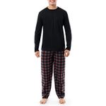 Varsity Men's Long Sleeve Jersey Knit Top and Fleece Pant Sleep Set, Black/Plaid, Large, Black/Plaid, Large