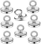 Fhintory Neodymium Fishing Magnets Strong Kit 99lb, 8 Pack Combination Tension Fishing Magnets Strong Heavy Duty 32mm, Extra Strong Magnet with Eye Bolts for Hanging, Salvage