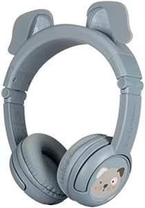 BuddyPhones PlayEars+ Wireless Bluetooth Headphones,20m Wireless Range, Volume-Limit Settings of 75,85,94dB and StudyMode Includes Backup Cable for Sharing (Dog Blue)