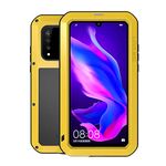 Huawei P30 Lite Case,Bpowe Armor Tank Aluminum Metal Gorilla Glass Shockproof Military Heavy Duty Sturdy Protector Cover Hard Case for Huawei P30 Lite (Yellow)