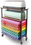 LOPASA Organization and Storage Rolling Cart Compatible with Cricut Machines, Craft Storage Organizer with Vinyl Roll Holder, Machine Stand Table, Craft Room Furniture Desk - 70 Roll