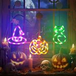 Bilivry Halloween Decorative Neon Lights, 3 Pack Pumpkin, Cat and Witch Hat with Suction Hooks Halloween Window Lights for Indoor Outdoor Hanging/Placing Home Halloween Decoration