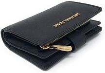 Michael Kors Jet Set Travel Saffiano Leather Bifold Zip Coin Wallet, Black Saffiano, M, Bifold Wallet