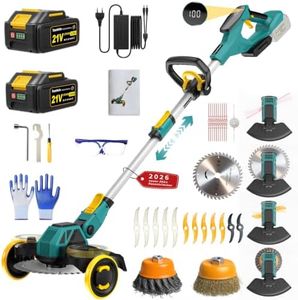 Rasentrimmer mit Akku, 21V Akku Rasentrimmer für Makita Akku, Rasentrimmer mit Unkrautbürste, 2 * 4.0Ah 5 in 1 Rasentrimmer, 900W Bürstenloser Motor Freischneider Akku für Rasen, Garten, Hof(Blau)