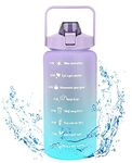 CRIYALE Plastic 2 Litre 3D Sticker Water Bottle With Straw Motivational Sipper Unbreakable Sports Bottles Handle Leak Proof Drinks Bpa Free For Gym Fitness Outdoor (1Purple,Blue)