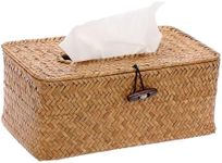 DelSol Tissue Box, Seagrass Woven Facial Tissue Dispenser, Box Cover Holder Storage Case Rectangle Napkin Organizer for Home Decor, Kitchen, Office Table Desktop, 26x 16 x 10cm (Khaki)