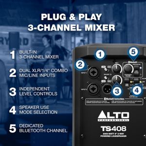 ALTO TS408 8" Powered PA Speaker – 2000W, Bluetooth, 3-Channel Mixer