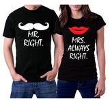Matching Couple Shirts Set Mr Right Mrs Always Right for him and her T-Shirts, Black, Men M & Women M