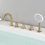 Huifeidezhu Deck Mount Bathtub Faucet with Hand Shower Brushed Gold 5 Holes 3 Handles Roman Tub Filler with Handheld Sprayer Bathroom Waterfall Bath Tub Faucet Set