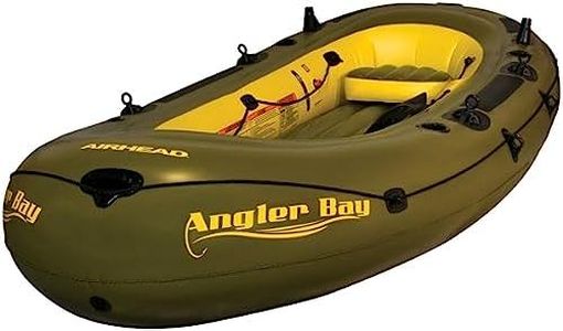 Angler Bay Inflatable 6 Person Boat | Lightweight & Portable for a Safe Adventure | Includes Rod Holders, Drink Holders, Drain Plugs, Battery Storage Bag, and Ditty Bag