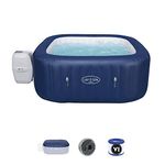 Lay-Z-Spa Hawaii Hot Tub, 140 AirJet Massage System Inflatable Spa with Freeze Shield Technology and Sociable Square Shape, 4-6 Person, Blue