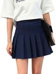 Hoerev Women Girls Short High Waist Pleated Skater Tennis School Skirt,M, Navyblue - 8