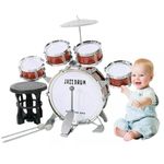FINYQBET Drum Set for Children Ages 3-7, Percussion Kit with 5 Drums, Cymbal, Drumsticks and Stool Educational Musical Toy, Ideal for Motor Development, Perfect Gift (Yellow-Brown)
